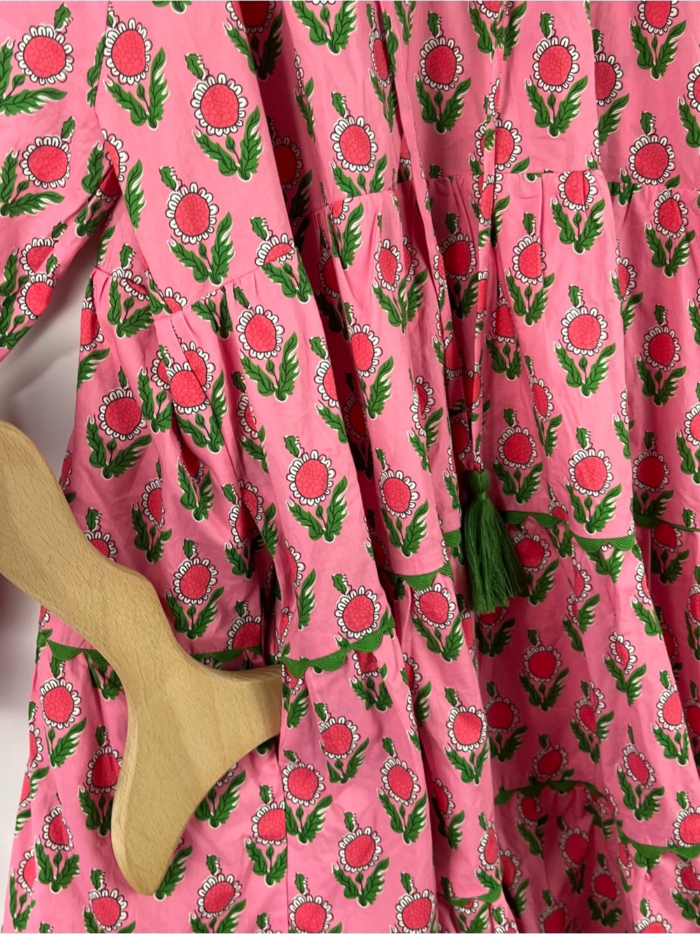 Entro 100% Cotton Tiered Mini Dress Pockets Tassel Tie Boho Cottagecore NWT - Picture 5 of 10